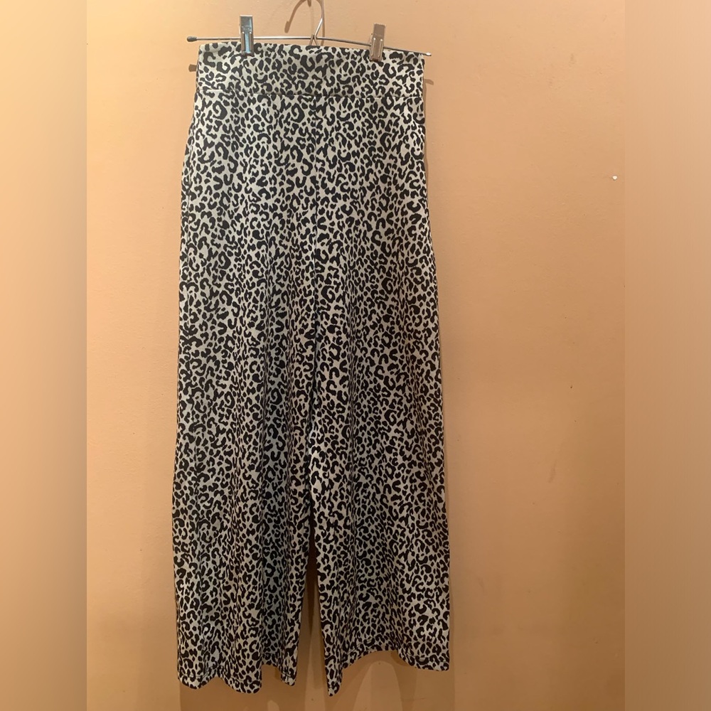 Zara Pants Size Small Wide Leg Beige Black Cheetah Print Side Zip …